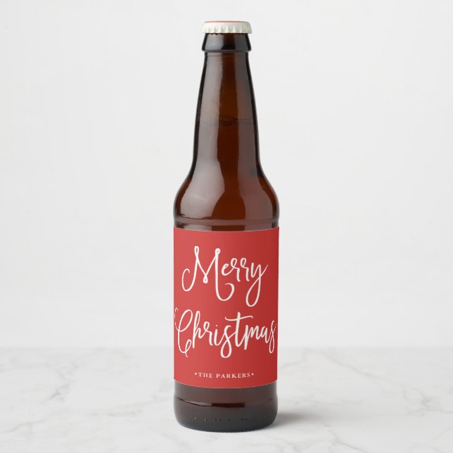 Frohe Weihnachten | Handgeschriebenes Skript auf R Bierflaschenetikett (Vorderseite)