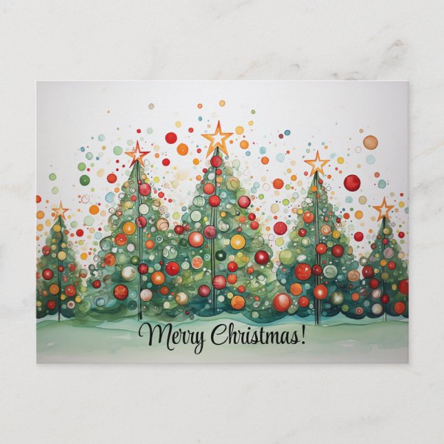 Frohe Weihnachten handGezeichnet Bäume Postkarte (Vorderseite)