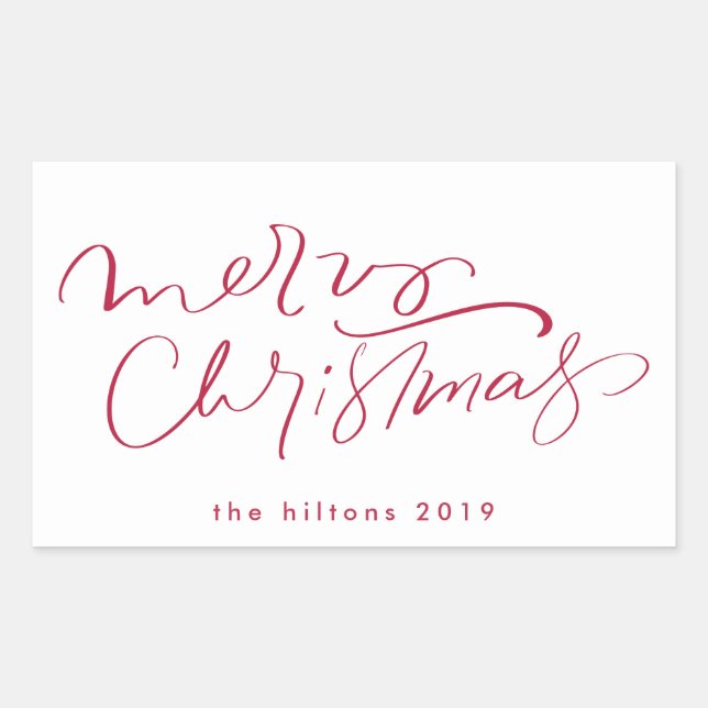 Frohe Weihnachten Handschrift in rot Rechteckiger Aufkleber (Vorderseite)