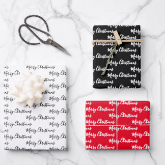 Frohe Weihnachten  Handschrift Weiß Schwarz Rot Geschenkpapier Set