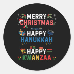 Frohe Weihnachten Happy Hanukkah Happy Kwanzaa 10 Runder Aufkleber