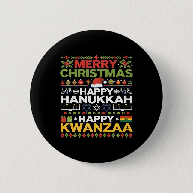 Frohe Weihnachten Happy Hanukkah Happy Kwanzaa 12 Button (Vorderseite)