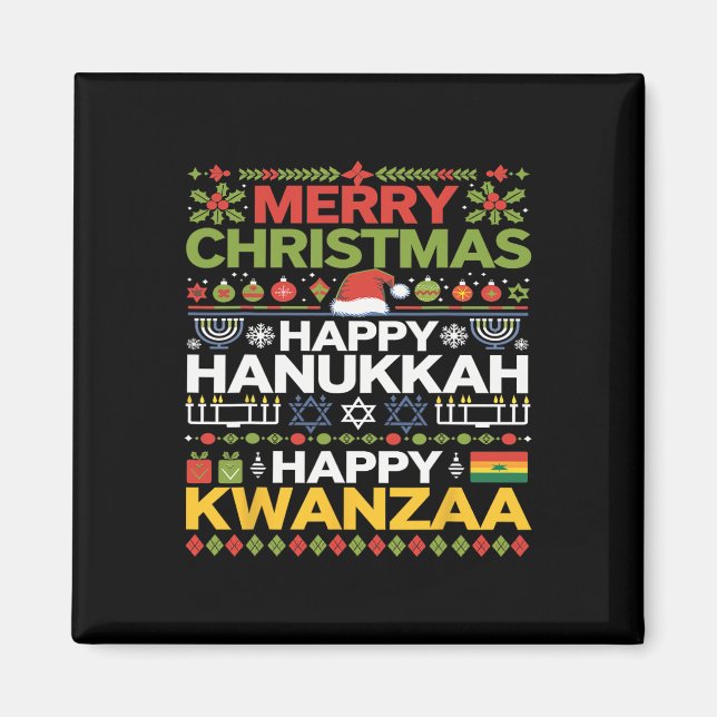 Frohe Weihnachten Happy Hanukkah Happy Kwanzaa 17 Magnet (Vorne)