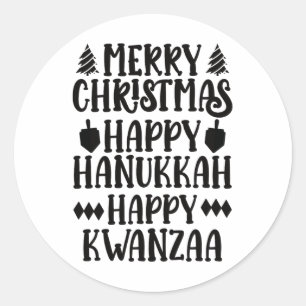 Frohe Weihnachten Happy Hanukkah Happy Kwanzaa 6 Runder Aufkleber