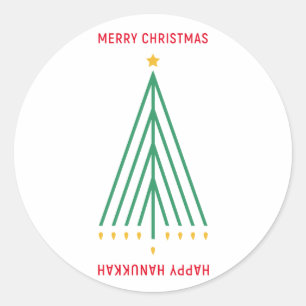 Frohe Weihnachten, Happy Hanukkah Runder Aufkleber