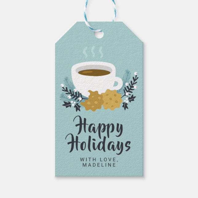 Frohe Weihnachten | Happy Holidays Kakao & Cookies Geschenkanhänger (Vorderseite)