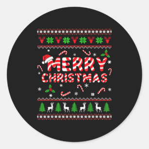 Frohe Weihnachten hässlicher Pullover Candy Cane M Runder Aufkleber