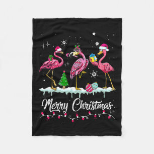 Frohe Weihnachten Hat Santa Flamingo Snow Xmas Paj Fleecedecke