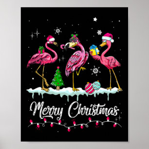 Frohe Weihnachten Hat Santa Flamingo Snow Xmas Paj Poster