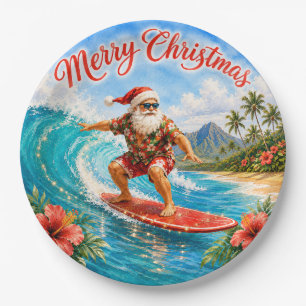 Frohe Weihnachten Hawaiian Surfing Santa Pappteller