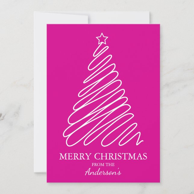 Frohe Weihnachten heiß rosa White Scribble Tree (Vorderseite)