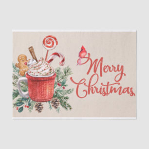 Frohe Weihnachten Heiße Schokolade Tasse und Süßig Seidenpapier