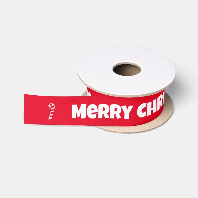 Frohe Weihnachten Helle Rot und Weiß Candy Canes Satinband (Spule)
