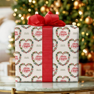 Frohe Weihnachten Herz Kranz Geschenkpapier