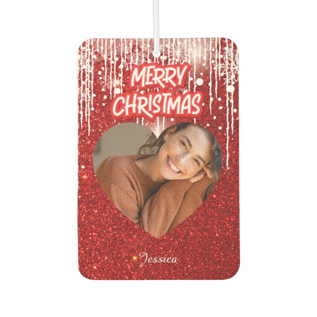 Frohe Weihnachten Herz Personalisiert Foto Name Autolufterfrischer (Vorderseite)