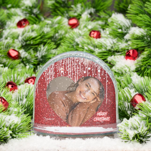 Frohe Weihnachten Herz Personalisiert Foto Name Schneekugeln (Weihnachten)