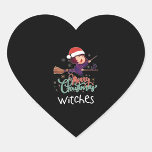 Frohe Weihnachten Hexe Tshirt Broom Christmas Eve Herz-Aufkleber