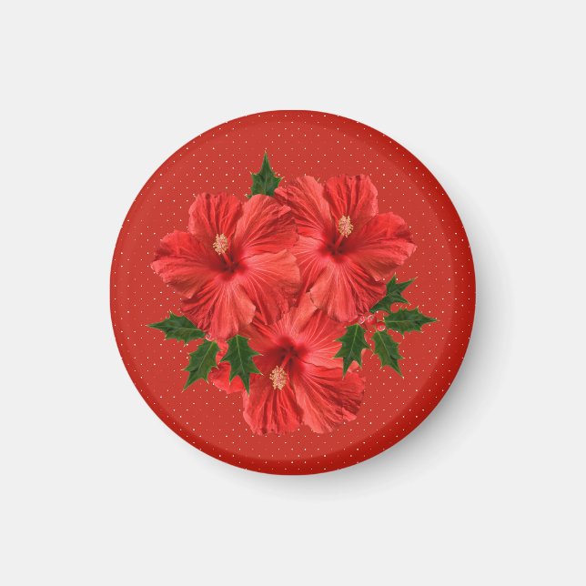 Frohe Weihnachten Hibiskus Holly Holiday Red & Gre Magnet (Vorne)