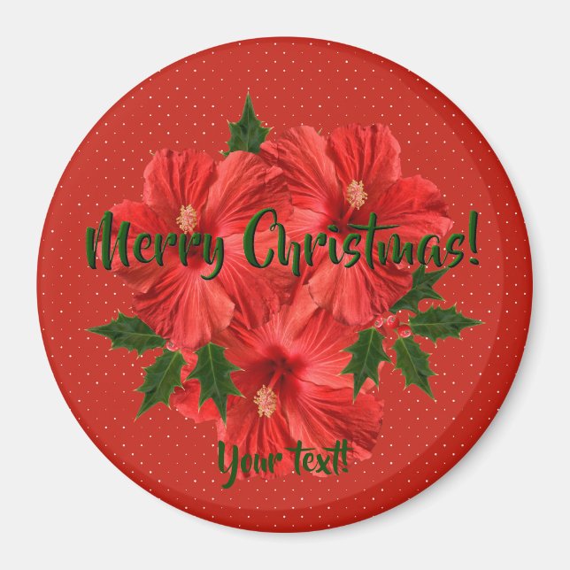 Frohe Weihnachten Hibiskus Holly Holiday Red & Gre Magnet (Vorne)
