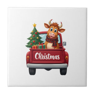 Frohe Weihnachten Highland Cow Weihnachtsbaum Rote Fliese
