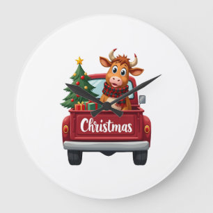 Frohe Weihnachten Highland Kuh Weihnachtsbaum Rote Große Wanduhr
