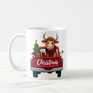Frohe Weihnachten Highland Kuh Weihnachtsbaum Rote Kaffeetasse