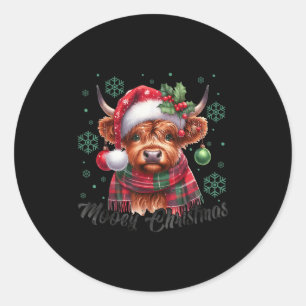 Frohe Weihnachten Highland-Kuh Weihnachtslichter K Runder Aufkleber
