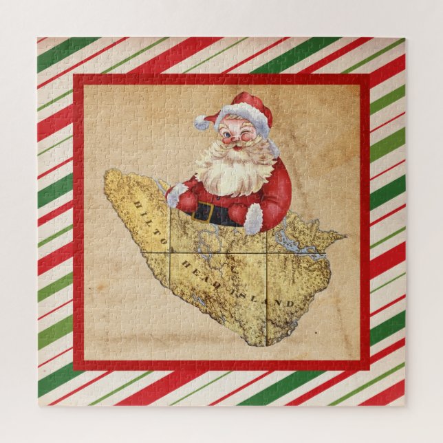 Frohe Weihnachten Hilton Head Island Map mit Santa (Vertikal)