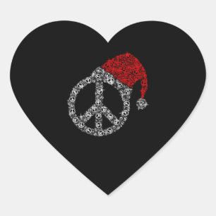 Frohe Weihnachten Hippies Symbol Santa Claus Hat Herz-Aufkleber