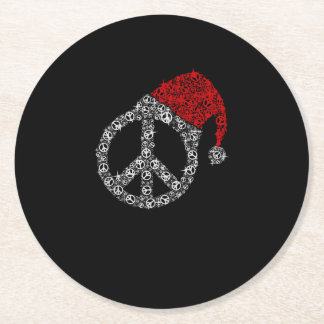 Frohe Weihnachten | Hippies Symbol Santa Claus Hat Runder Pappuntersetzer