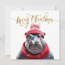 Frohe Weihnachten Hippo Weihnachtsmannmütze und Sc