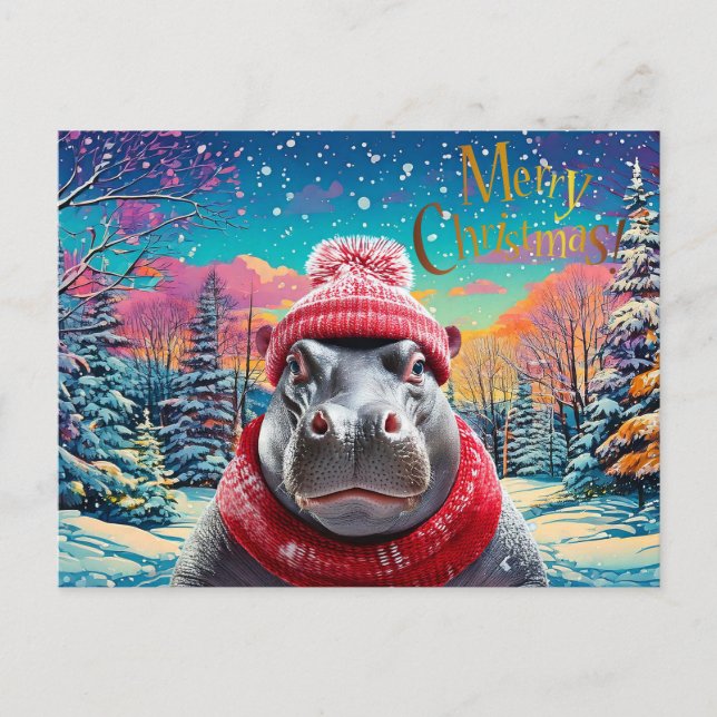 Frohe Weihnachten Hippo Weihnachtsmannmütze und Sc (Vorderseite)