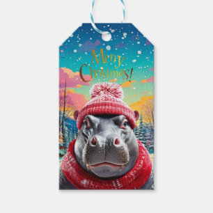 Frohe Weihnachten Hippo Weihnachtsmannmütze und Sc Geschenkanhänger