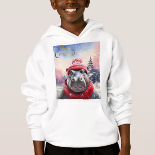 Frohe Weihnachten Hippo Weihnachtsmannmütze und Sc Hoodie