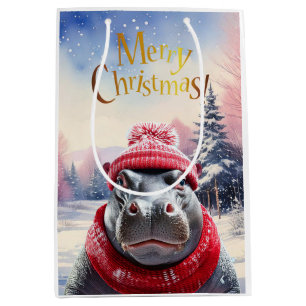 Frohe Weihnachten Hippo Weihnachtsmannmütze und Sc Mittlere Geschenktüte