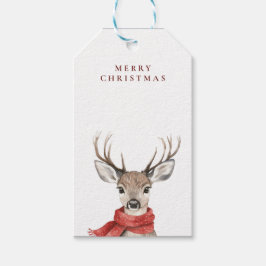 Frohe Weihnachten Hirsch in einem Roten Scarf Geschenkanhänger