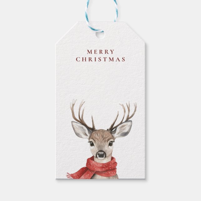 Frohe Weihnachten Hirsch in einem Roten Scarf Geschenkanhänger (Vorderseite)