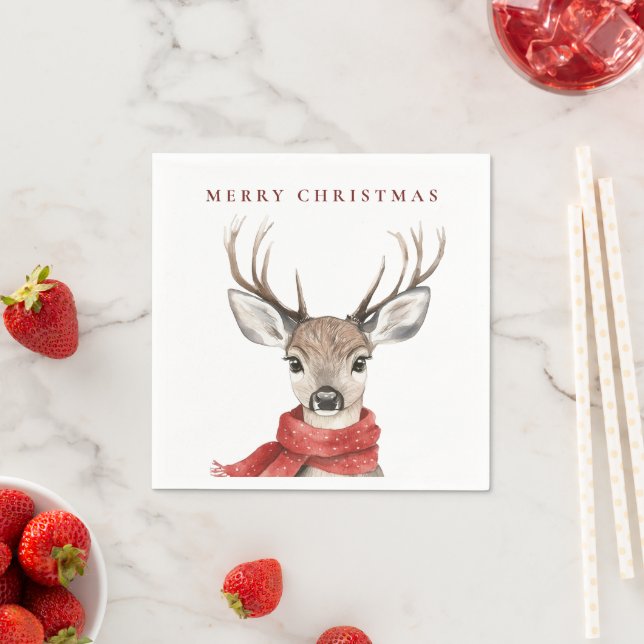 Frohe Weihnachten Hirsch in einem Roten Scarf Serviette (Beispiel)
