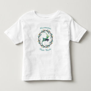 Frohe Weihnachten Hirsch mit Kranz Teal Anpassen Kleinkind T-shirt
