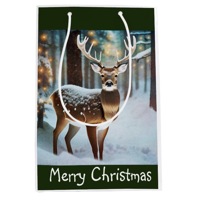 Frohe Weihnachten Hirsch Mittlere Geschenktüte (Vorderseite)