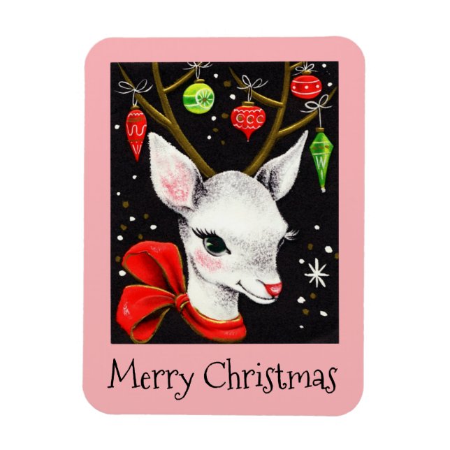 Frohe Weihnachten Hirsch Pink Retro Urlaub Magnet (Vertikal)