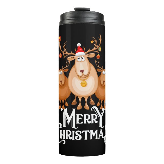 Frohe Weihnachten Hirsch Thermosbecher (Vorderseite)