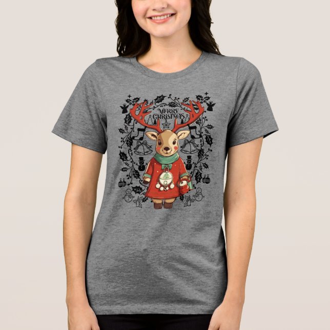 Frohe Weihnachten; Hirsche wünscht sich Tri-Blend Shirt (Vorderseite)