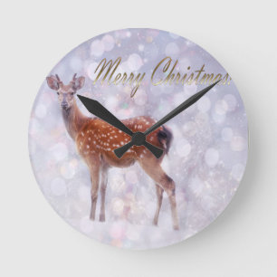 Frohe Weihnachten Hirschfreunde im Schnee Runde Wanduhr