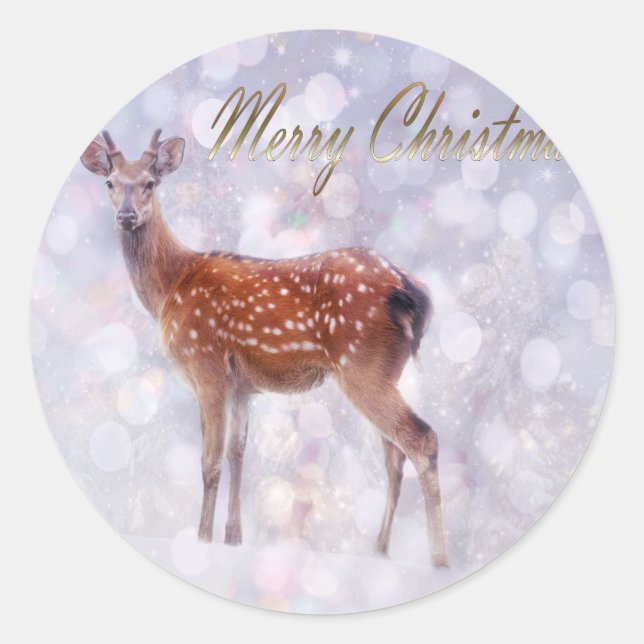 Frohe Weihnachten Hirschfreunde im Schnee Runder Aufkleber (Vorderseite)