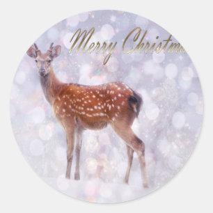 Frohe Weihnachten Hirschfreunde im Schnee Runder Aufkleber