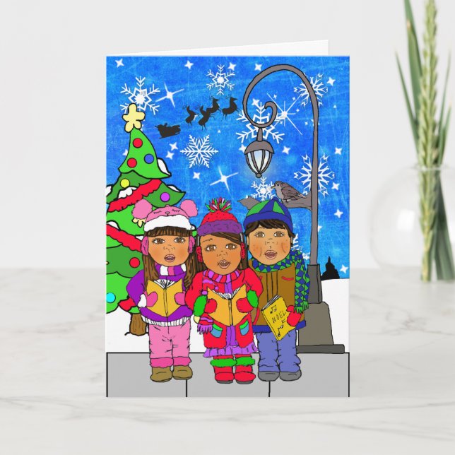 Frohe Weihnachten Hispanic Children Carolers Urlau Karte (Vorderseite)