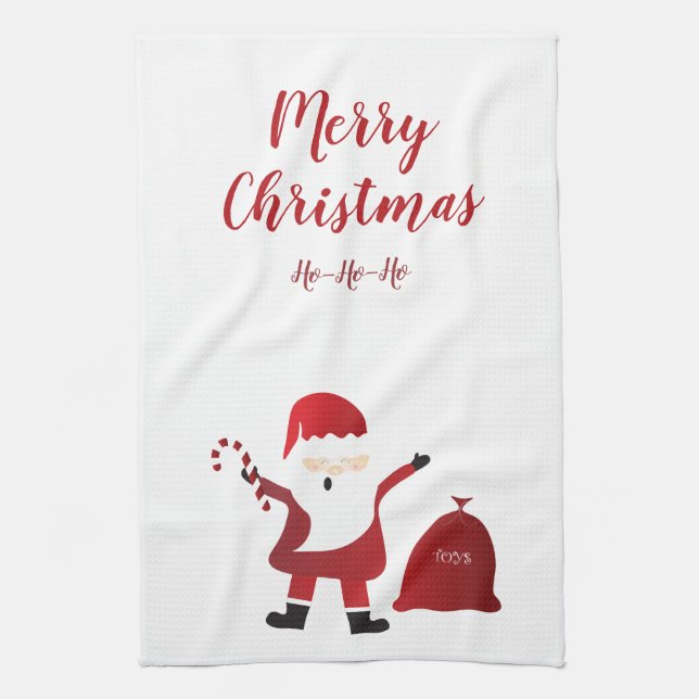 Frohe Weihnachten Ho Ho Ho Santa Claus Candy Cane Geschirrtuch (Vertikal)