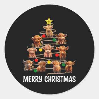 Frohe Weihnachten Hochland Kuh Western Xmas Tree P Runder Aufkleber