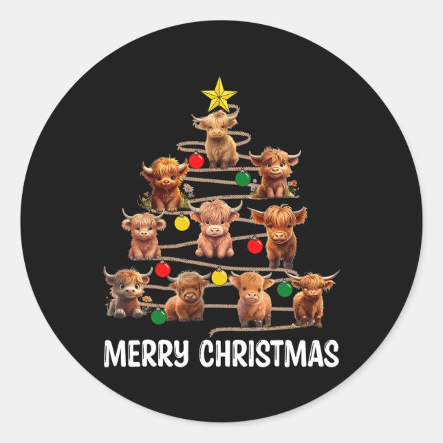 Frohe Weihnachten Hochland Kuh Western Xmas Tree P Runder Aufkleber (Vorderseite)